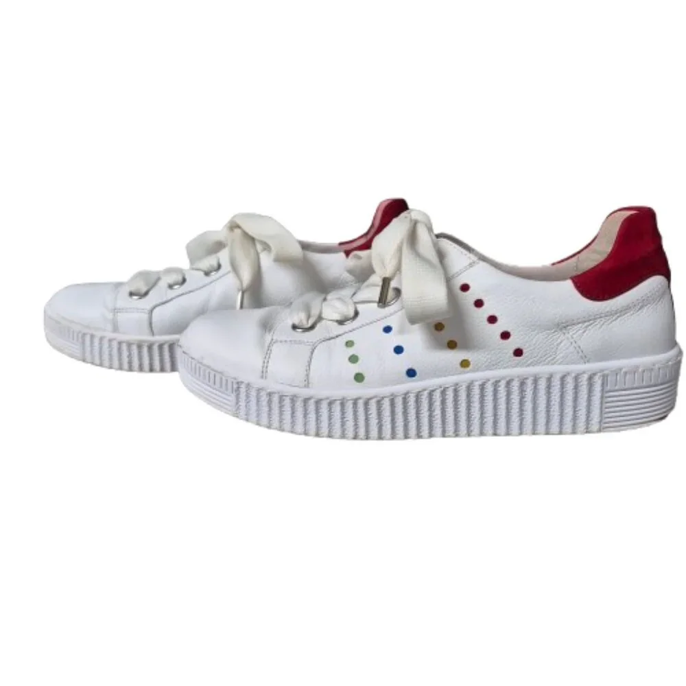 6.5 Gabor White and Red Leather Sneakers with Coloured Dots - Picture 1 of 12